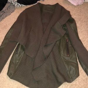 Blank NYC olive leather mixed Moto jacket